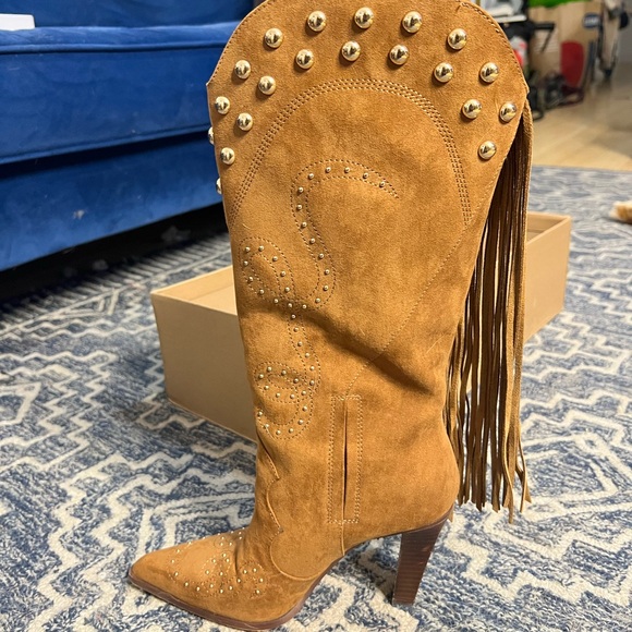 Brown Suede Fringe Cowboy Boots - Picture 4 of 6